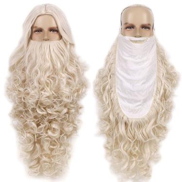 Imagem de Conjunto de peruca e barba Papai Noel, 71 cm de comprimento, encaracolado - bege