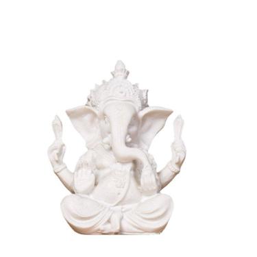 Imagem de Escultura: estátua de resina branca de Ganesha, estilo arenito, 7,5 cm