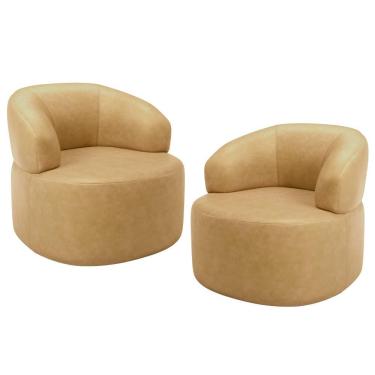 Imagem de Kit 02 Poltronas Giratória Orgânica Para Sala De Estar Living Helena L02 Couríssimo Fendi - Lyam Decor