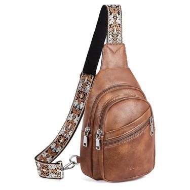 Imagem de Telena Bolsa tiracolo feminina de couro vegano, pochete feminina moderna com alça ajustável, 0 marrom, Small, Bolsa tiracolo