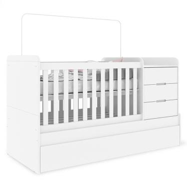Imagem de Quarto Infantil 4 Portas Americano Com Berço Multifuncional Cleo Branco Fosco Com Colch...