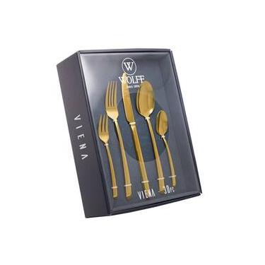 Imagem de Faqueiro 30 Peças Aço Inox Wolff Viena Dourado com Caixa Litografada Elegância