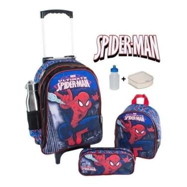 Imagem de Kit Mochila Homem Aranha Infantil Rodinhas Escolar Aulas T3 - Outras M