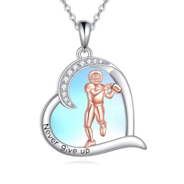 Imagem de HKPATOP Colar de futebol americano S925 com pingente de coração e pedra da lua para mulheres, joias esportivas, presentes para times