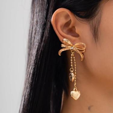 Imagem de Brincos de laço femininos dourados e prateados com pingente de coração, joias grandes, presentes de amizade para mulheres, presentes de Natal