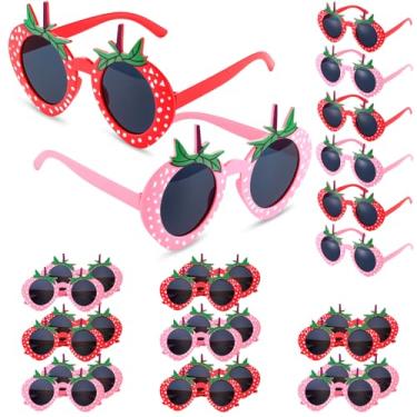 Imagem de Tellegloww 24 conjuntos de óculos de sol de morango lembrancinhas de festa de aniversário de formatura presentes engraçados óculos de sol para crianças, mulheres e meninas (vermelho e rosa)
