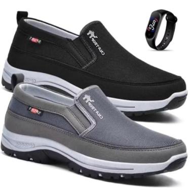 Imagem de Kit 2 Pares De Tenis Sapatilha Mocasssin Masculino Ortopédico Adventure Trilha Com Solado Impermeável Leve + Relogio Led (Azul/Marrom, BR, Adulto, Numérico, 39)