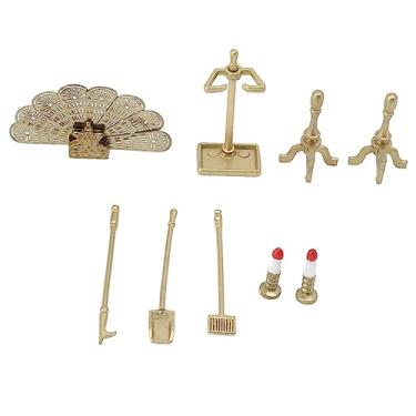 Imagem de TOPINCN Lareira Em Miniatura, Acessórios para Casa de Bonecas Em Escala 1/12, Móveis para Casa de Bonecas Com Prateleira e 3 Ferramentas de Limpeza e 2 Castiçais para Artesanato DIY,