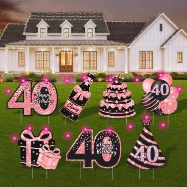 Imagem de Sinais de jardim de aniversário ComboJoy 7 unidades LED 40th Women