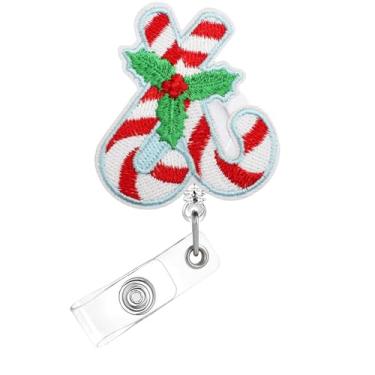 Imagem de Carretel de crachá de Natal, crachá bordado de feltro de duas bengalas para crachá de identificação, suporte retrátil telescópico com clipe de jacaré, acessórios para enfermeiras, trabalhadores