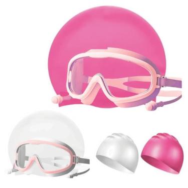 Imagem de Kit Infantil Natação Touca Óculos Proteção UV Tampão Ouvidos - Kapnoh,