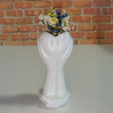 Imagem de Arranjo de Flores Sempre-Vivas Naturais em Vaso Decorativo, 15 cm, Branco com Padrão Art Déco (24)