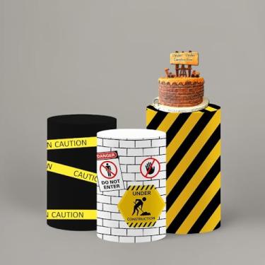Imagem de MvoVitality Capas de cilindro de elastano com tema de construção, tecido elástico para colunas de festa e mesas de sobremesa (cilindros não incluídos)