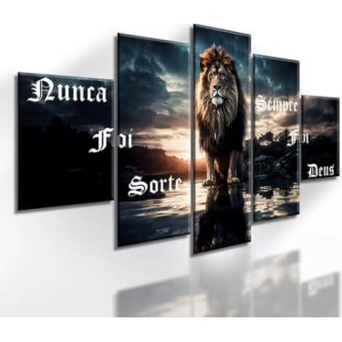 Imagem de Kit quadro decorativo 5 peças 95x60cm Leão De Juda Nunca Foi Sorte