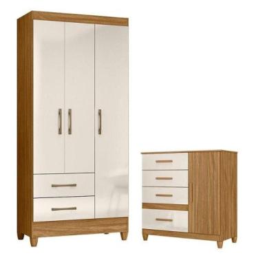 Imagem de Guarda Roupa Solteiro Lima E Cômoda Vênus Com Pés Freijó Off White - M