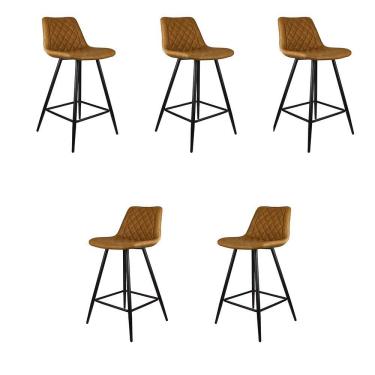 Imagem de Kit 5 Banquetas Decorativas Magé Pu Matelassê C/apoio Para Os Pés Base Em Aço Marrom G56 - Gran Belo