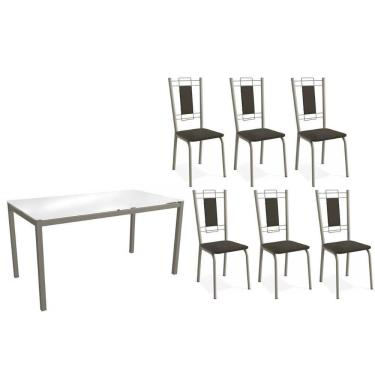 Imagem de Conjunto: Mesa Sala Jantar Reno C- Tampo De Vidro 150cm E 4 Cadeiras Florença Niquel - Courano Marrom - Kappesberg