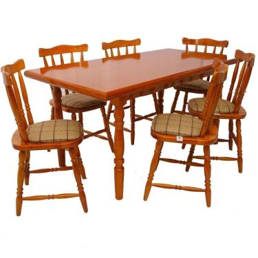 Imagem de Conjunto Mesa De Jantar 160cm Com 6 Cadeiras Estofadas Multimóveis Cr50086 Mel Mel
