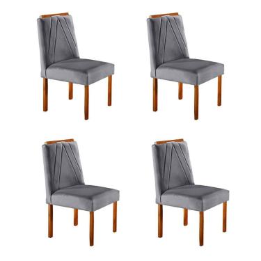 Imagem de Conjunto 4 Cadeiras Safira Em Madeira Maciça Móveis Mundial Cinza Profundo
