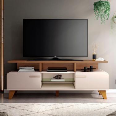 Imagem de Rack Bancada De Tv 60 Pol 160cm Essenza Castanho/off White - Hb Móveis