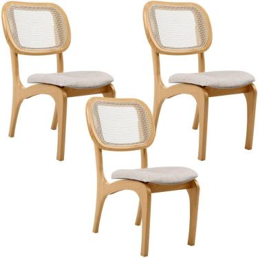 Imagem de Kit 3 Cadeiras Para Sala De Jantar Estofada E Tela Mariah L02 Linho Cru