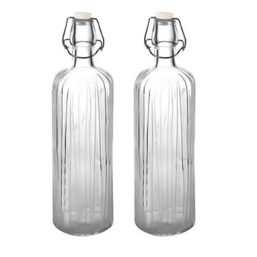 Imagem de Kit 2 Garrafa De Vidro Água Suco Refrigerante 1l Transparente - CLICK 