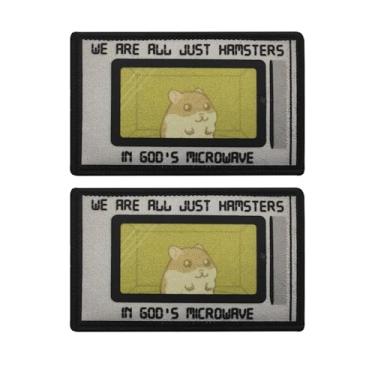 Imagem de Aplique de adesivos de meme de micro-ondas Hamster, suporte de gancho e laço, 4 x 8 cm, pacote com 2