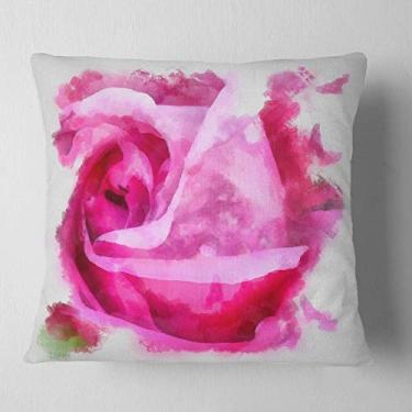 Imagem de Design floral de aquarela rosa florescente sala de estar, sofá, almofada de alta qualidade + capa de almofada impressa em ambos os lados 66 cm x 66 cm
