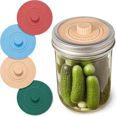 Imagem de Mfacoy Tampas de fermentação de airlock para frascos de conserva de boca pequena, tubos de pickle, tampas de fermentador, kit de fermentação para kit de chucrute e picles, válvula de ar sem água