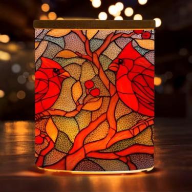 Imagem de Suporte de vela de vela de vidro cardinal pássaro com tampa de bambu, guirlanda de Natal, vela de LED, para casamento, aniversário, decoração de mesa de casa