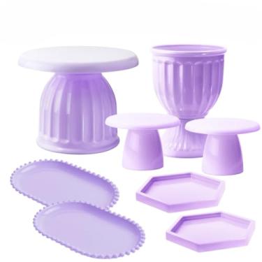 Imagem de Kit Boleira Festa E Bandeja, Kit Moderno Boleira Romana 17cm, 1 Vaso Romano, 2 Mini Slim, 2 Bandeja Perola Oval, 2 Mini Sextavadas(Lilás)