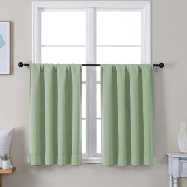 Imagem de Simplebrand Conjunto de 2 painéis de cortina blackout verde claro Ava verde claro 91,6 cm para cozinha, cortinas blackout para cortinas de banheiro, L 101 x C 91 cm, verde claro