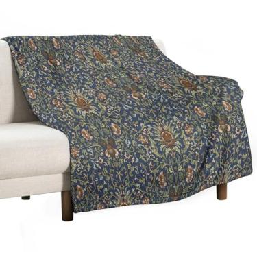 Imagem de Cobertores de flores de plantas boêmias, estampa vintage William Morris de meados do século, cobertores macios e quentes para sofá, cadeira, cama, acampamento, piquenique, viagem 76 x 127 cm