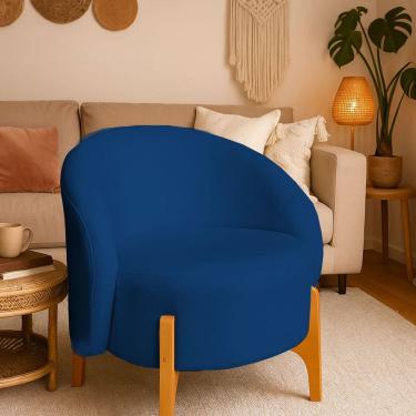 Imagem de Poltrona Orgânica Requinte Sala Escritório Pé Madeira Marinho