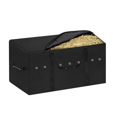 Imagem de Klmnop Bolsa de armazenamento de feno à prova d'água, 900D 104 x 38 x 43 cm, grande bolsa de armazenamento de fardos de feno para cavalos, sacolas para bovinos cabras e ovelhas (preto)