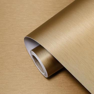 Imagem de TAPETYLLER Papel de parede dourado escuro 15,7 x 1181 papel de contato texturizado metálico moderno autoadesivo textura grossa vinil impermeável papel de parede para quarto, armários de cozinha
