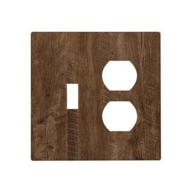Imagem de Wmhusu Placa de cobertura para interruptor de luz, marrom, rústico, madeira, grão, casa de fazenda, 2 placas decorativas para interruptores decorativos, 1 interruptor duplex, capas de tomada, placas
