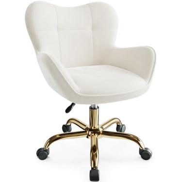 Imagem de Cadeira com rodas, lindas cadeiras de mesa com altura ajustável para quarto, cadeira de maquiagem moderna com encosto (branca)