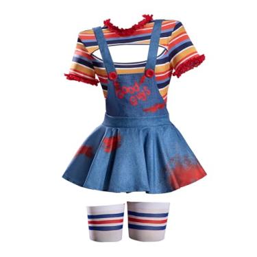 Imagem de MEOWCOS Body feminino gótico conjunto de macacão fantasia de Halloween multicolorido listrado recorte body com macacão meias, Colorido., G