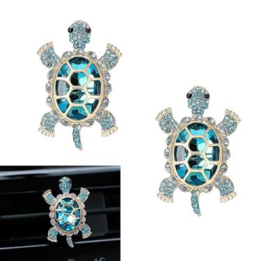 Imagem de Dogary 2 peças de clipe de saída de ar para carro, strass cintilante, 3D, estéreo, tartarugas marinhas, clipes de ventilação de ar condicionado, acessório de decoração temática de praia, universal