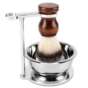 Imagem de Conjunto de barbear profissional com escova de nylon, saboneteira e suporte, kit completo de barbear úmido para homens