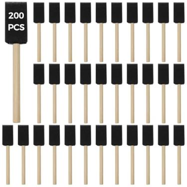 Imagem de Pacote com 200 pincéis de espuma, pincéis de esponja laváveis de alta densidade com alças de madeira para projetos DIY, verniz, mancha e tinta