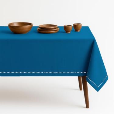 Imagem de HEIRLOOM COMFORT Toalha de mesa azul turquesa, capa de mesa 152 x 250 cm, 100% algodão, serve para 8 a 10 lugares, durável, lavável, resistente a rugas, toalha de mesa retangular para jantar, festa