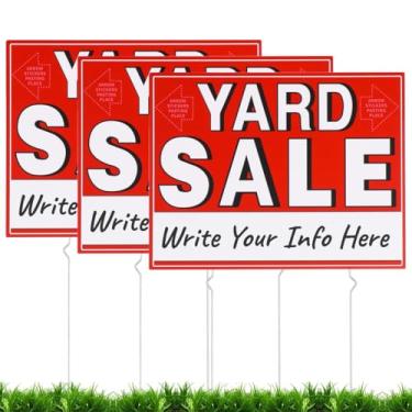 Imagem de Chewtoyo 3 pacotes de placas de casa de aluguel de dupla face com 6 estacas de metal, placas de venda de quintal de 43 x 33 cm, placas de venda de quintal à prova d'água com espaço em branco para