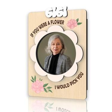 Imagem de DRWJPAT Porta-retrato magnético Gigi, mini molduras magnéticas para geladeira e armário, Natal, aniversário, Ação de Graças, Dia das Mães, presentes para a vovó, ímãs florais de madeira -A03