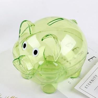 Imagem de Cofrinho transparente, recipiente de armazenamento de moedas comporta até 200 moedas (verde)