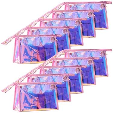 Imagem de Conjunto de 10 bolsas de maquiagem holográficas, bolsas de PVC transparente com zíper para organização de cosméticos, estojos de viagem à prova d'água para produtos de beleza