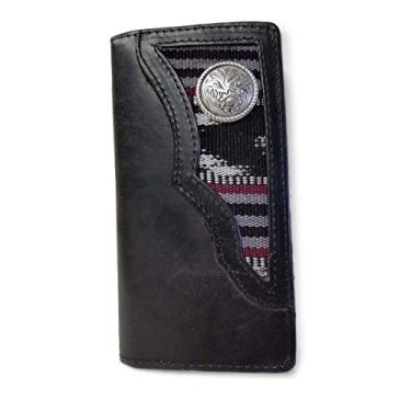 Imagem de Carteiras de couro legítimo de flor integral de qualidade premium com design durável e artesanato - Feito nos EUA - R.G. BULLCO, Estilo 5013-20 - Preto - Carteira de couro com cobertor indiano escuro e concho, Large,