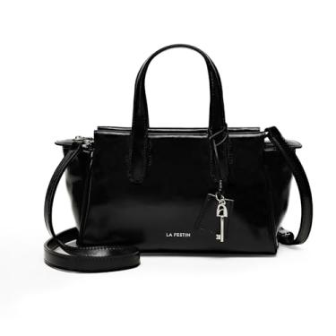 Imagem de LA FESTIN Bolsa tiracolo feminina, pequena, de couro legítimo, resistente a arranhões para deslocamento diário e encontro, alça ajustável, Preto