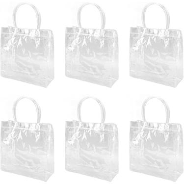 Imagem de 30 Sacolas Plásticas Transparentes de PVC Reutilizáveis com Alças Fechamento Botão Fundo Tridimensional Ideais para Festas Casamentos Itens Varejo Mercearia Celebrações Artesanato Moda Embalagens Comp